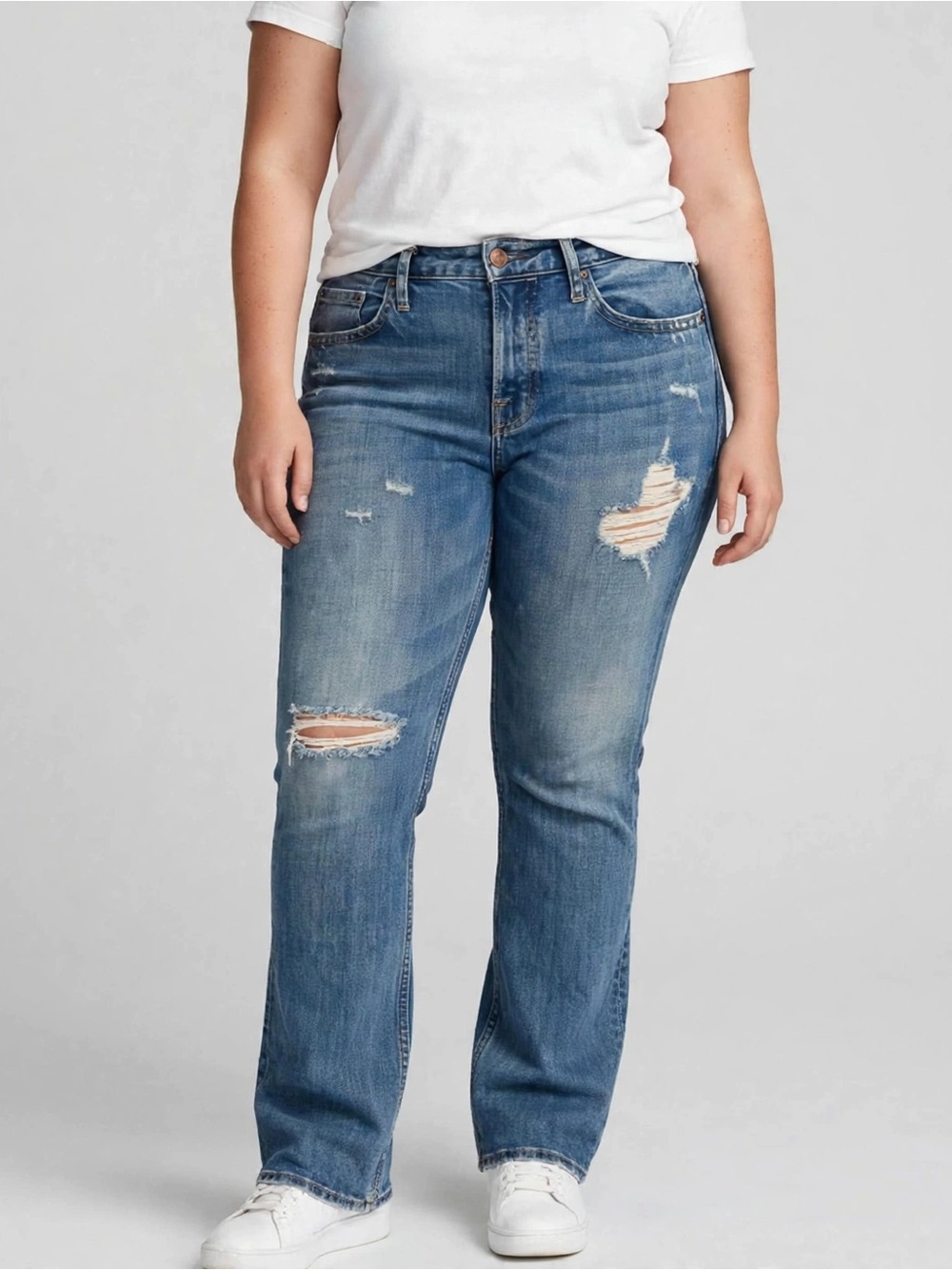 Hollister Plus-Size Distressed Straight-Leg Jeans - Medium Blue Wash SIZE 28x30